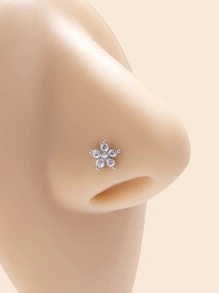 Rhinestone Flower Decor Nose Stud Stainless Steel Popular Piercing Body Jewelry Gift For Women Valentines,Mom,Mother,Mother's Day,Gift - Silver - View 1