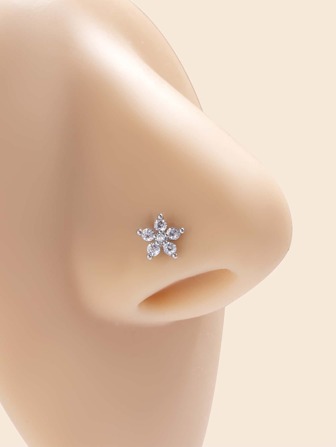 水钻花朵装饰鼻钉不锈钢流行穿孔身体首饰礼物适合女性情人节、妈妈、母亲、母亲节、礼物