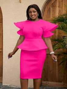 Vestido peplum cintura con abertura trasera - Rosa Fucsia - Ver 4