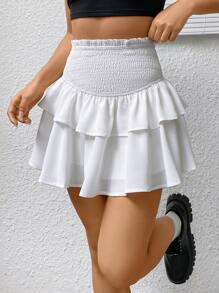 SHEIN Qutie Falda de talle alto ribete con fruncido - Blanco - Ver 4