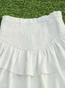 SHEIN Qutie Falda de talle alto ribete con fruncido - Blanco - Ver 8