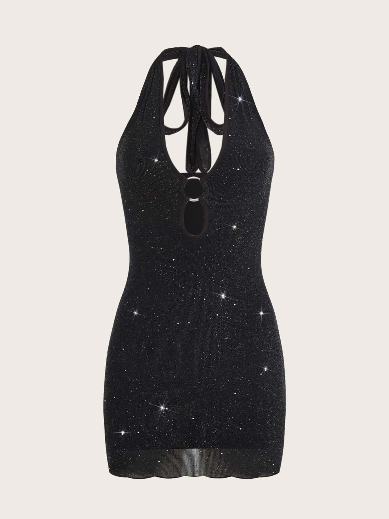 SHEIN ICON Cut Out Front Backless Glitter Bodycon Dress - Black - View 1