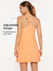 GLOWMODE Built-In Shorts Hidden Pocket Solid Active Dress Low Impact Yoga Daily Summer - Cantaloupe Yellow - View 2