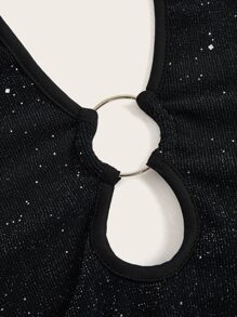 SHEIN ICON Cut Out Front Backless Glitter Bodycon Dress - Black - View 5