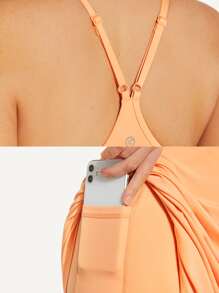 GLOWMODE Built-In Shorts Hidden Pocket Solid Active Dress Low Impact Yoga Daily Summer - Cantaloupe Yellow - View 8