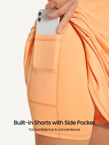 GLOWMODE Built-In Shorts Hidden Pocket Solid Active Dress Low Impact Yoga Daily Summer - Cantaloupe Yellow - View 4