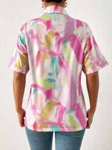 SHEIN Privé 筆刷圖案西裝領襯衫 - 彩色 - 查看 2