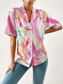 SHEIN Privé 筆刷圖案西裝領襯衫 - 彩色 - 查看 3