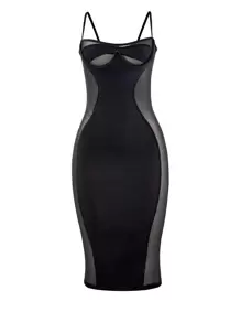 Đầm Tương phản Mesh màu trơn Gợi cảm - màu đen - Xem 1
