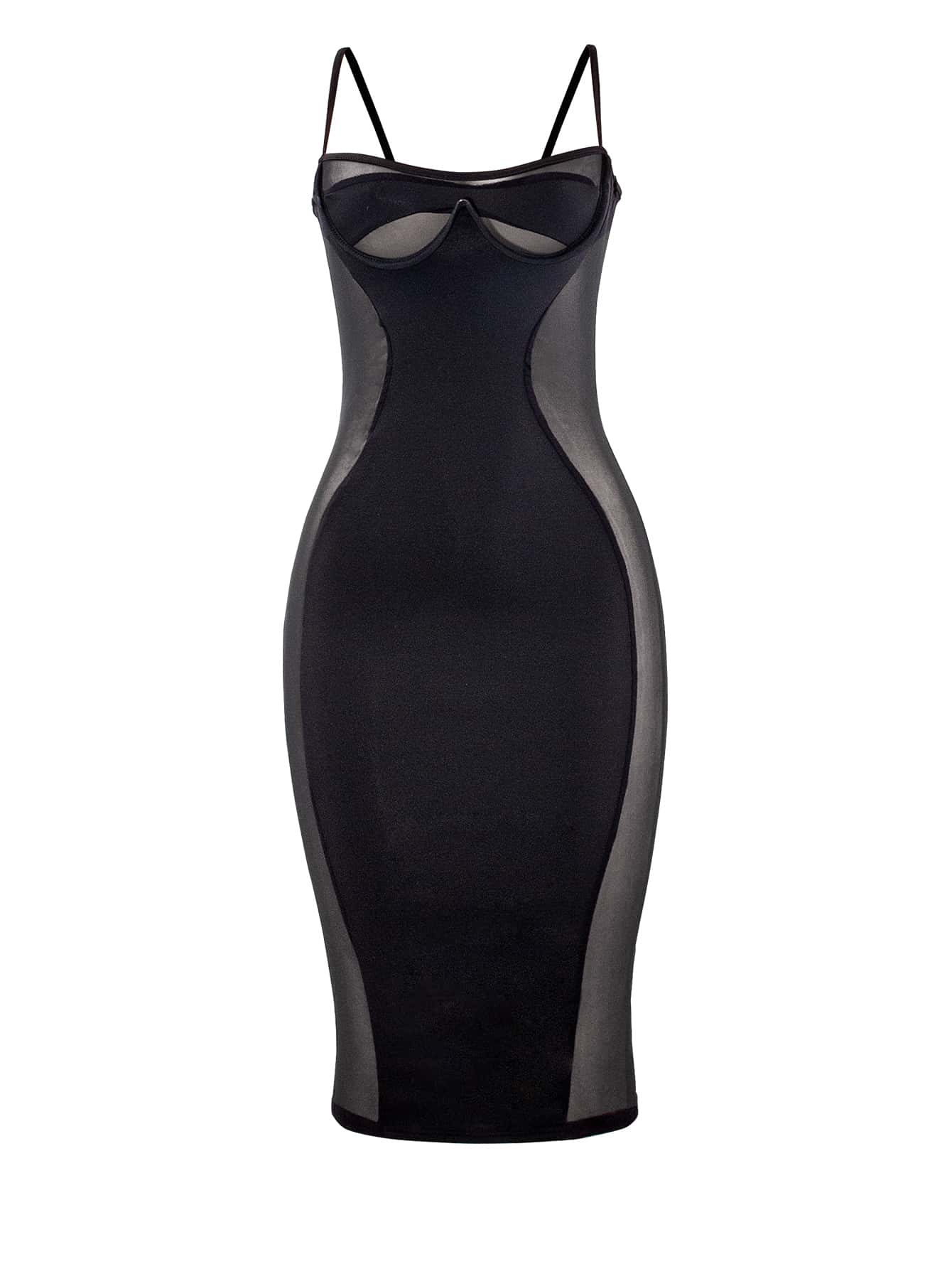 Đầm Tương phản Mesh màu trơn Gợi cảm - màu đen - Xem 1