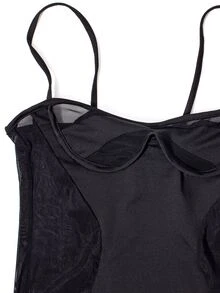 Đầm Tương phản Mesh màu trơn Gợi cảm - màu đen - Xem 5