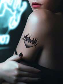 Tattoo Sticker,1 Sheet Heart & Fire Temporary Tattoos For Women,Tattoo Stickers Adults,Realistic Tattoo Heart & Fire,For Women and Girls - Black - View 1