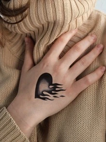 Tattoo Sticker,1 Sheet Heart & Fire Temporary Tattoos For Women,Tattoo Stickers Adults,Realistic Tattoo Heart & Fire,For Women and Girls - Black - View 4