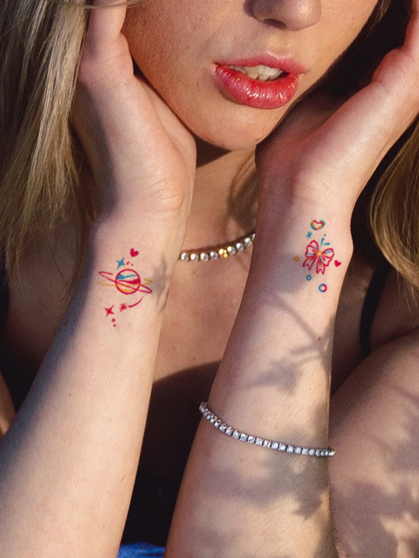 Tattoo Sticker,1 Sheet Butterfly & Planet Pattern Temporary Tattoos For Women,Tattoo Stickers Adults,Realistic Tattoo Butterfly ,Planet Pattern,For Women and Girls - Multicolor - View 1