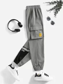 SHEIN 小男童字母圖案翻蓋口袋工裝褲