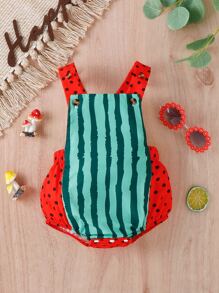 Baby Watermelon Print Overall Bodysuit - Multicolor - View 1