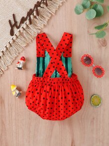 Baby Watermelon Print Overall Bodysuit - Multicolor - View 2