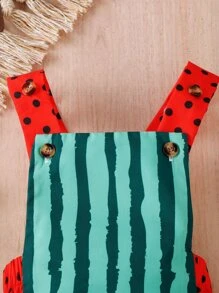 Baby Watermelon Print Overall Bodysuit - Multicolor - View 3