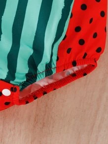 Baby Watermelon Print Overall Bodysuit - Multicolor - View 4