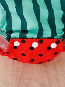 Baby Watermelon Print Overall Bodysuit - Multicolor - View 6