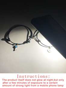 ATLVXJL 2 件情侣款夜光简约心形吊饰皮绳手链，时尚情侣吊饰手链，情人节礼物 - 彩色 - 查看 8