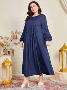 Al Najma 大碼素色燈籠袖連衣裙 - 藏蓝色 - 查看 3