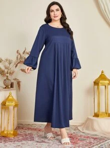 Al Najma 大碼素色燈籠袖連衣裙 - 藏蓝色 - 查看 4