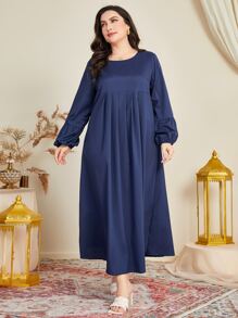 Al Najma 大碼素色燈籠袖連衣裙 - 藏蓝色 - 查看 5