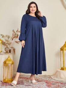 Al Najma 大碼素色燈籠袖連衣裙 - 藏蓝色 - 查看 6