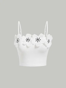 SHEIN MOD Floral Appliques Cami Top - White - View 1