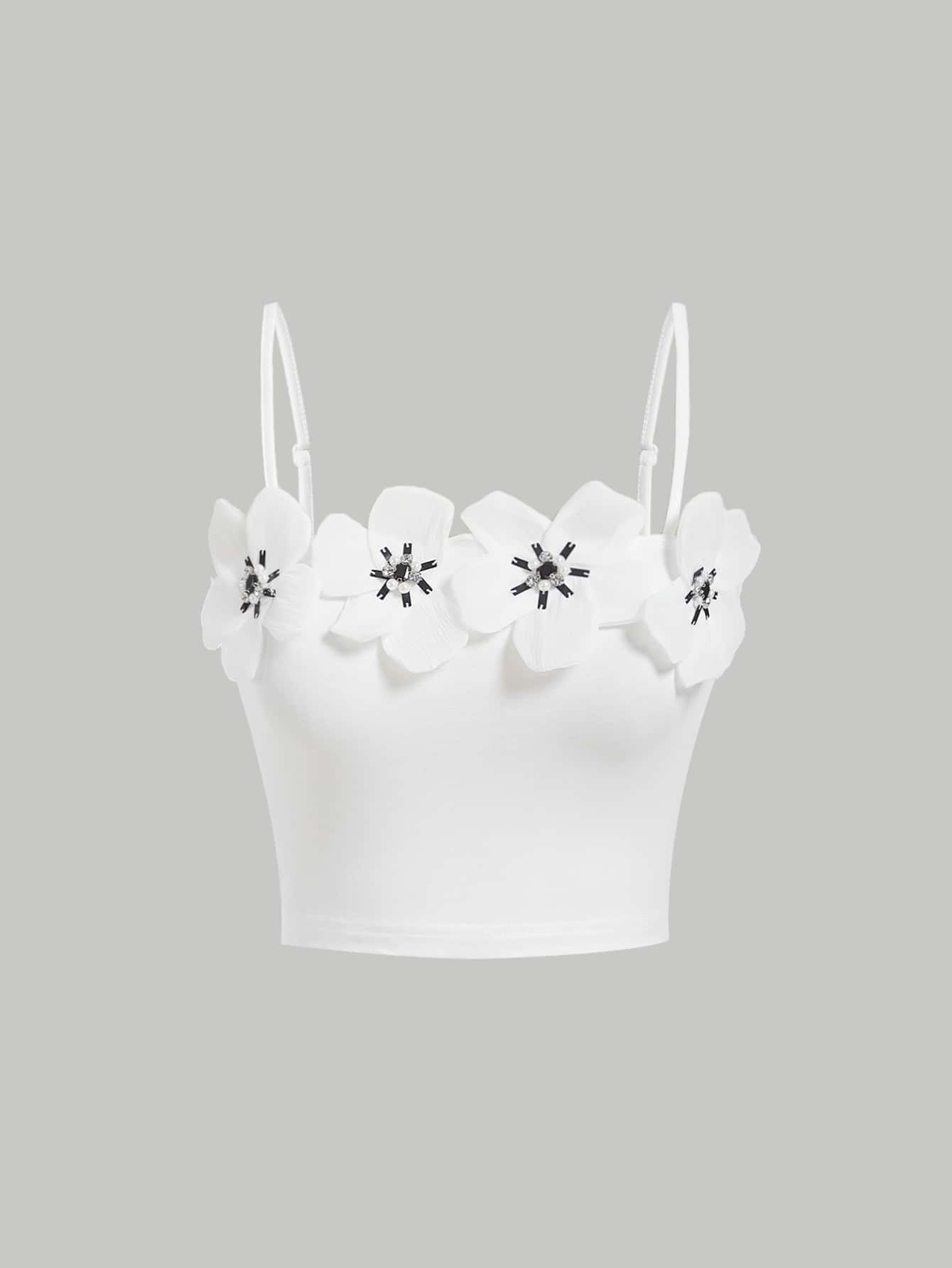 SHEIN MOD Floral Appliques Cami Top - White - View 1