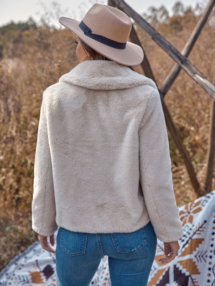 RELISH NOLESS Lapel Neck Fuzzy Coat Winter
