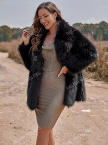 RELISH NOLESS Lapel Neck Slant Pockets Fuzzy Coat