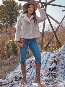 RELISH NOLESS 西裝領毛茸茸外套