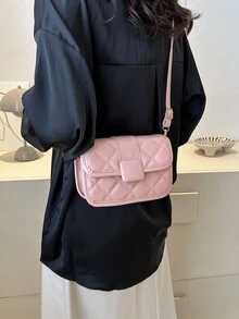 Quilted Flap Square Bag - Pink - View 2