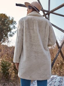 RELISH NOLESS Double Button Pocket Patched Fuzzy Coat - Beige - View 2