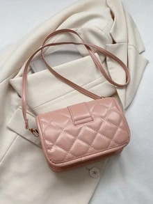 Quilted Flap Square Bag - Pink - View 8