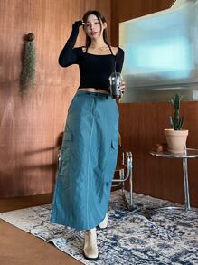 DAZY Solid Cold Shoulder Crop Tee - Black - View 7