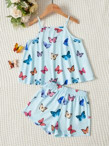 SHEIN Tween Girl Butterfly Print Cami Top & Shorts PJ Set - Multicolor - View 1