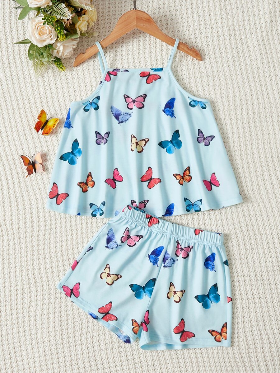 SHEIN Tween Girl Butterfly Print Cami Top & Shorts PJ Set - Multicolor - View 1