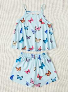 SHEIN Tween Girl Butterfly Print Cami Top & Shorts PJ Set - Multicolor - View 2