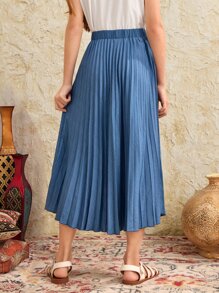 SHEIN Girls Solid Pleated Skirt - Dusty Blue - View 2