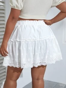 Dreamara Falda con bordado con ojal ribete fruncido de cintura con volante bajo con fruncido - Blanco - Ver 2