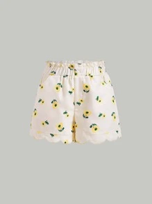 SHEIN MOD Floral Print Paperbag Waist Shorts - Multicolor - View 1