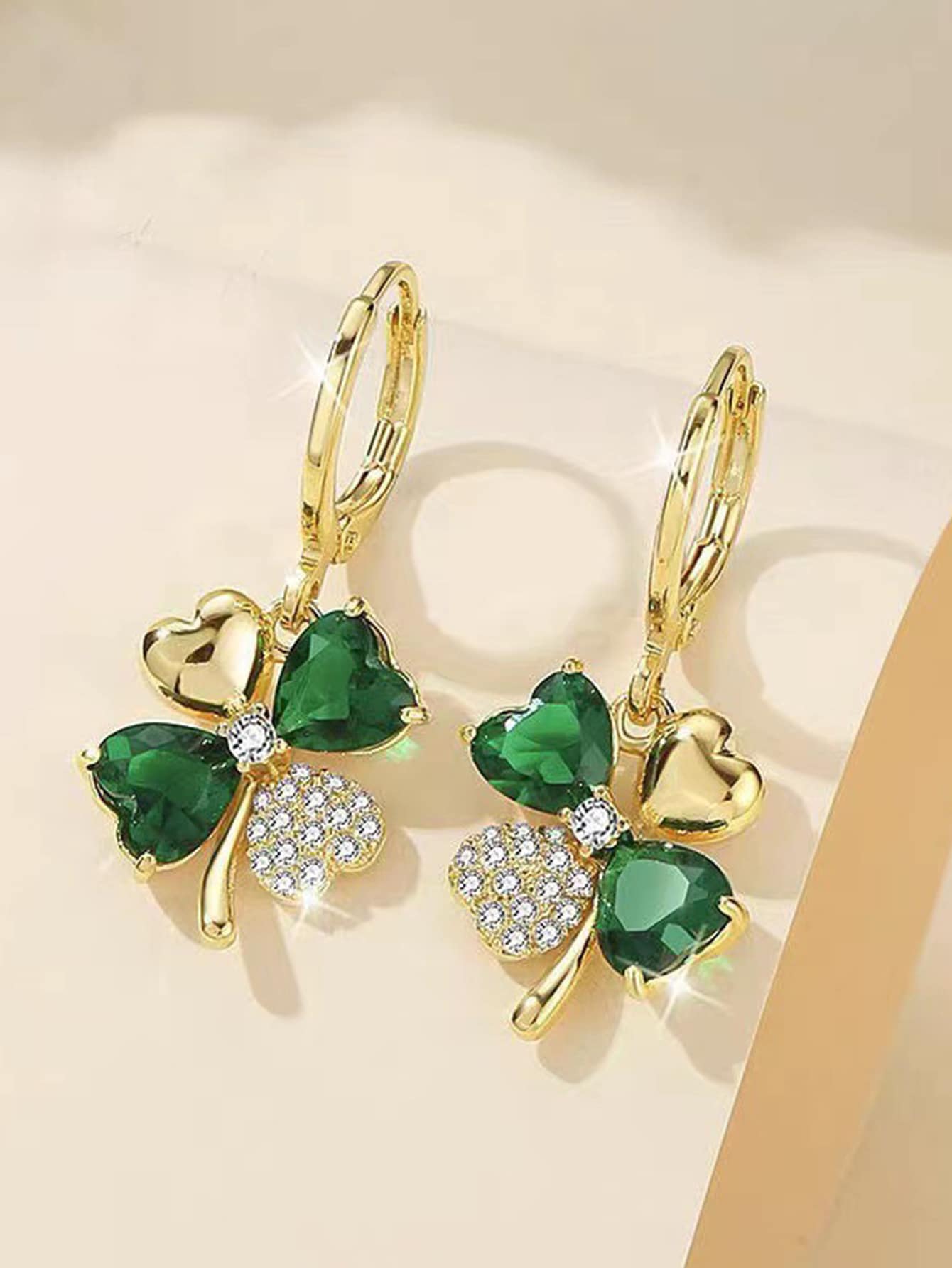 Rhinestone Clover Drop Earrings - Multicolor - View 1