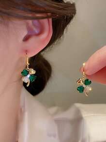 Rhinestone Clover Drop Earrings - Multicolor - View 2