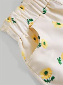SHEIN MOD Floral Print Paperbag Waist Shorts - Multicolor - View 4