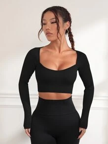 SHEIN Daily&Casual 船領短肚兜t恤 - 黑色 - 查看 2