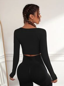 SHEIN Daily&Casual 船領短肚兜t恤 - 黑色 - 查看 3