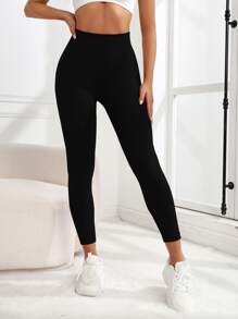 Yoga Basic 素色收復運動打底褲 - 黑色 - 查看 5